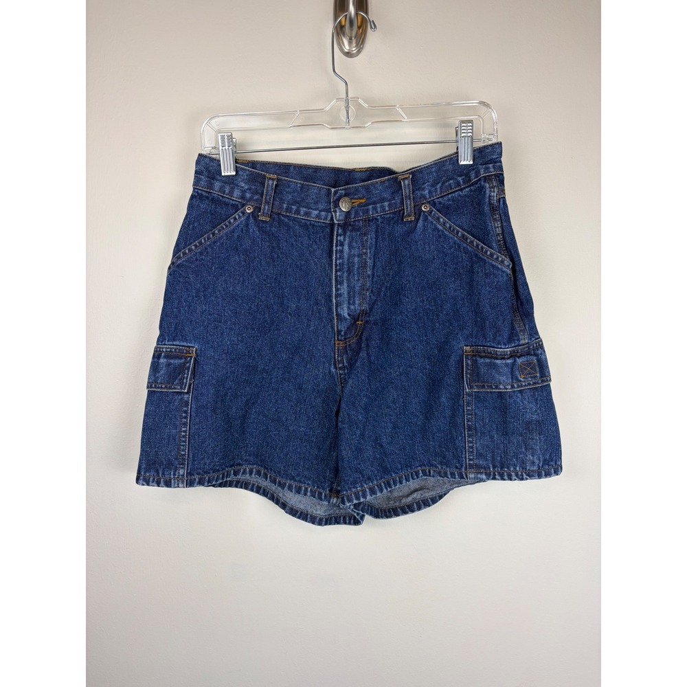 Vintage 90s Riders Lee Cargo Shorts 8 Blue Denim High Rise Utility 100% Cotton